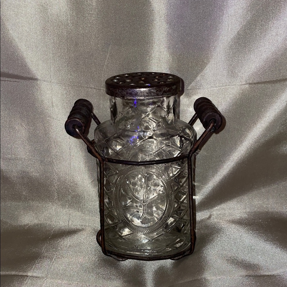 Vintage clear Honeycomb Glass Jar with Metal Holder - Picture 1 of 6